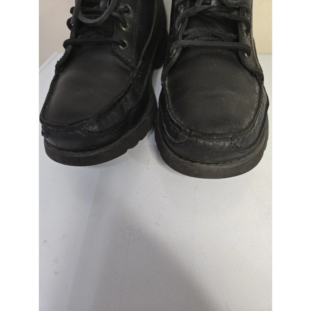 Rockport Mens Black Leather Boots Vibram Moc Toe Ankle Hikers Gorpcore Sz 9.5